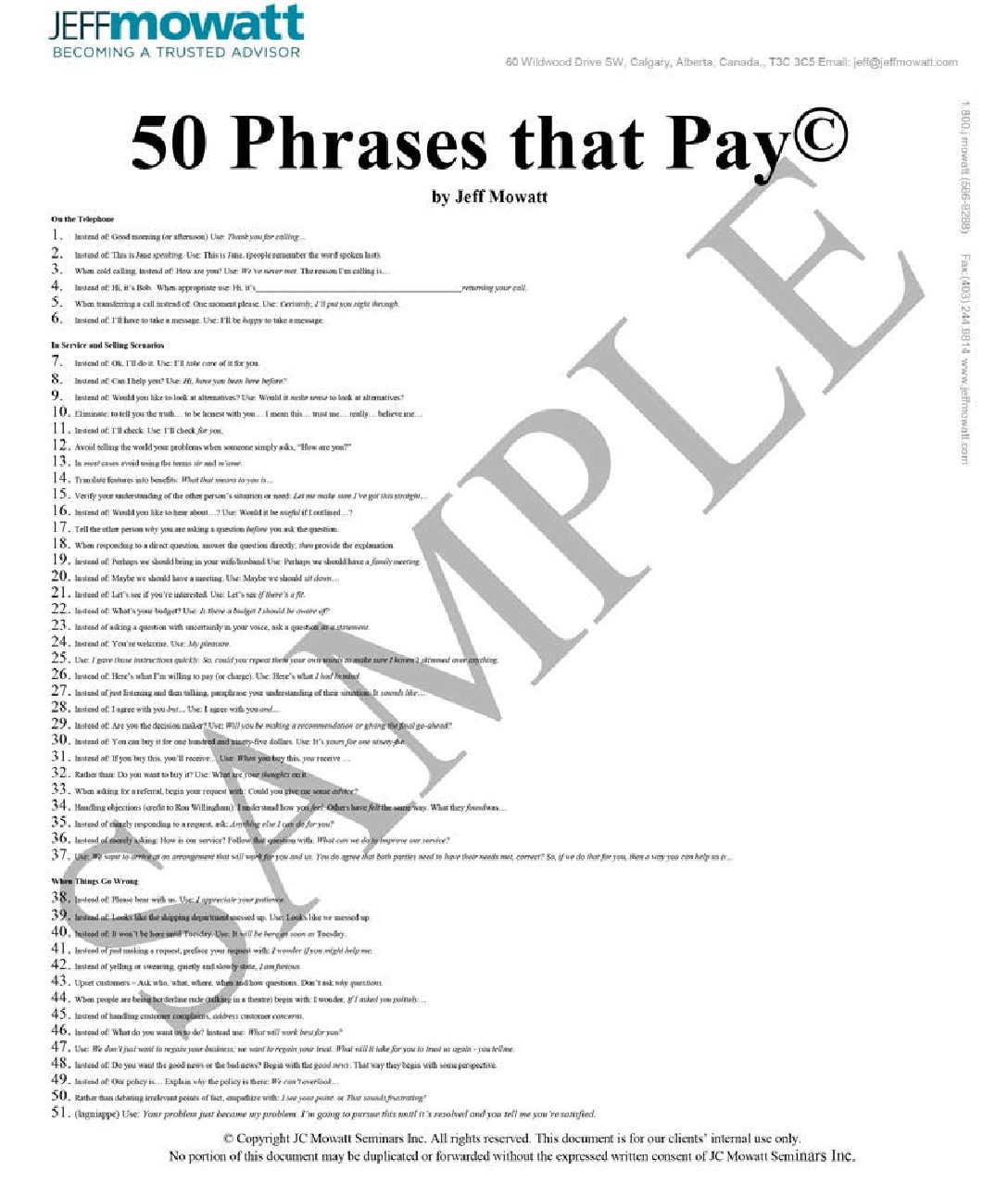 50 Phrases that Pay for website sample